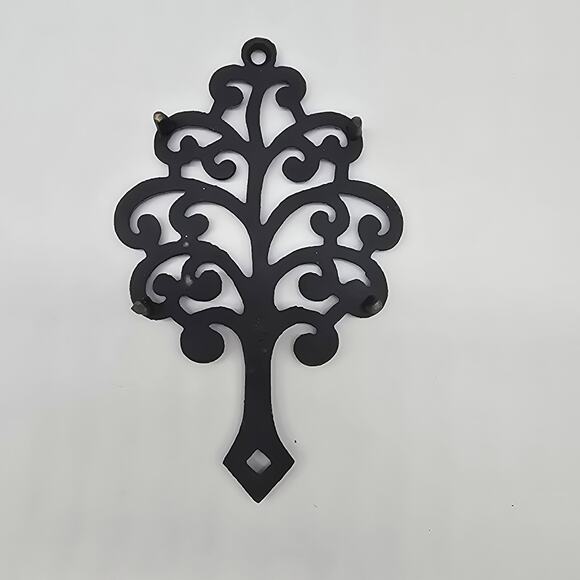 Vintage Cast Iron Trivet or Wall Decor Family Tree Footed Matte Black 8 Inches - Picture 2 of 5